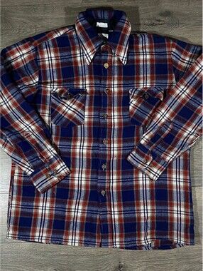 Vintage Envoy Flannel Shirt Mens L Blue Red Plaid 70s 80s Acrylic Korea